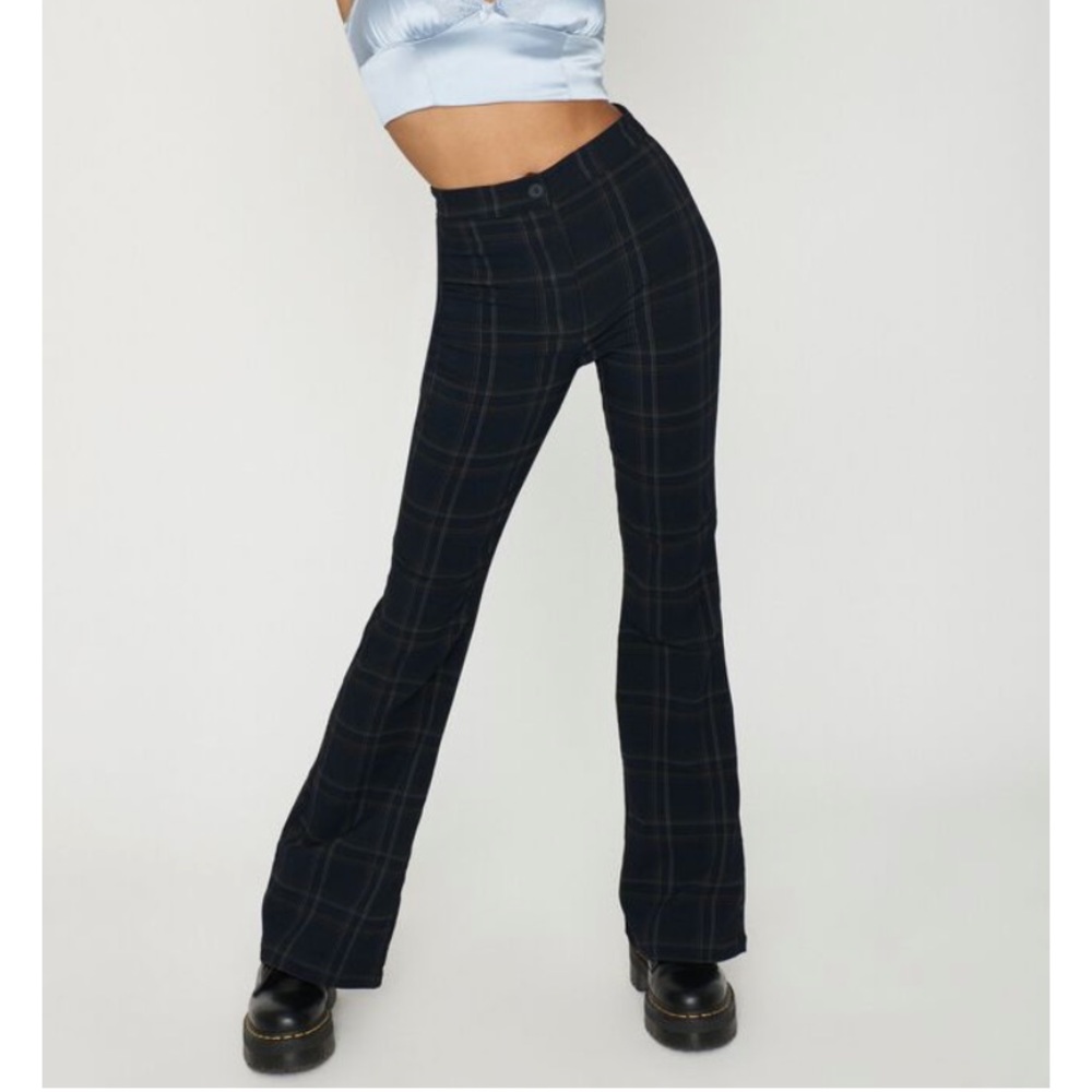 Garage Navy Plaid Becca Flare Pants (Size XS)